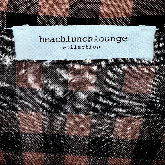BeachLunchLounge Collection Gingham Plaid Button Up Tunic Top Sz M Brown Black - Picture 13 of 13